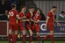Enniskillen Rangers players celebrate during their semi-final of the Junior Cup against Tummery Athletic.