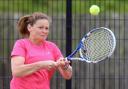 Sarah Murray enjoying her singles game in Irvinestown..