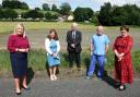 Pictured in 2021 are Arlene Foster, (right), First Minister with from left, Michelle O'Neill, deputy First Minister; Mrs Maria Nugent- Murphy, Practise Manager; Mapel Health Care; Alan Moore, WHSCB and Dr. John Porteous GP at the site of the former
