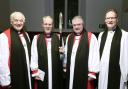 Archbishop Michael Jackson; Bishop of Clogher, Ian Ellis; Archbishop John McDowell, and Dean of Clogher, Kenneth Hall.  Both Archbishops were formerly Bishops of Clogher.