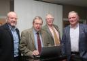 Hugh McClymont (second left) from Scotland, who spoke about 'Sustainability in Scottish Diarying' at the monthly meeting of Fermanagh Grassland Club with (from left) William Johnston, Secretary of the club; Andrew Best, South West Scotland