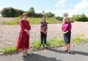 Arlene Foster and Michelle O'Neill pictured at the site of the future Lisnaskea Health Centre.