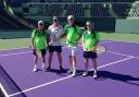 John Maguire (second left) with his fellow Irish team-mates Tony Davidson, Tam Barrie and Mark Milligan on the main show court at Crandon Park in Florida which has played host to the likes of Federer, Nadal and Murray.