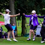 Catriona Donnelly celebrates after sinking the winning putt for Fitona in the Challenge Cup.