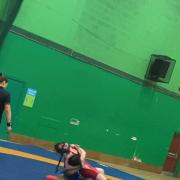Erne Wrestling Club’s Charlotte McGuigan in action at the English Junior Wrestling competition last week.