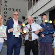 Pictured at the launch of The Fermanagh Open Tennis Championships at The Bawnacre, Irvinestown, from the 27th June, are from left, Lisa Greaves, Irvinestown Tennis Club; Graeme Buchanan, Buisness Unit Director, Severfield; Joe Mahon, Mahons Hotel,