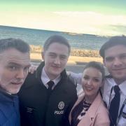 Pictured on the first day on set for the third series of Hope Street are Ciarán  McMenamin, Finnian Garbutt, Karan Hassan and Niall Wright, in this photo taken in Donaghadee.