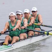 Ross Corrigan and Nathan Timoney (second and third from left) competed for Ireland in the European Rowing Championships last weekend.