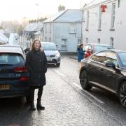 Niamh Kean stands by a bottleneck for traffic passing through Lisbellaw village. Photo by Trevor Armstrong.