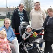 Back row, from left, Teresa Hoey and Patrice Cox, and front, Zoey and Linda Love and Conor and Tracy McGlone, pictured in Belleek.