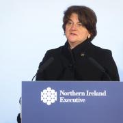 Arlene Foster pictured in 2021 delivering a Covid-19 briefing