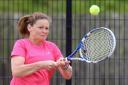 Sarah Murray enjoying her singles game in Irvinestown..
