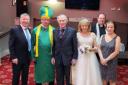 'Bishop' Joe Mahon and Fr. Brendan Lenaghan pictured with the happy couple Patsy McKinney and Lawrence Murray along with chief bridesmaid Marion Hunsdale and best man John Murray.