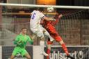 Mark Stafford gets a header in on goal on Tuesday night.