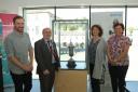 Matt Gamble, Co Operation Ireland. Councillor Barry McElduff, Chair Fermanagh Omagh District Council and Bronagh Cleary and Sinead Reilly, Fermanagh Omagh District Council County Museum admiring the Lipton Cup.