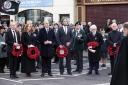 Attending The Enniskillen Remembrance Day Service are front from left, Chris Heaton-Harris, Secretary of State; Jayne Brady, Head of NI Civil Service;  The Taoisach Micheal Martin, Chris Rendo, US Consulate, Belfast, Jerome Mullen, Honorary Consul of The