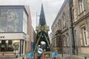 The new walk-through Christmas tree at The Diamond, Enniskillen, with wooden fencing currently around it.