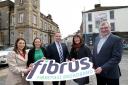 Welcoming the news that gigabit capable broadband services will soon be available in Enniskillen are (L-R): Jemma Dolan MLA; Deborah Erskine MLA; Shane Haslem, Chief Operating Officer at Fibrus; Michelle Gildernew MP; and Tom Elliott MLA.