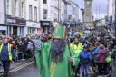 St. Patrick waving to the crowds in Enniskillen as he leads the Celebrations.