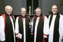 Archbishop Michael Jackson; Bishop of Clogher, Ian Ellis; Archbishop John McDowell, and Dean of Clogher, Kenneth Hall.  Both Archbishops were formerly Bishops of Clogher.