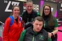 Sandra, Aaron and David Kerr are pictured at the recent London Marathon with Knockmany runner, Bronagh McAleer.
