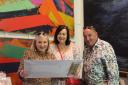 Noelle McAlinden pictured with Breda and Phil McGrenaghan at the open studio event of late artist Jeremy Henderson.