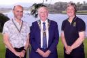 Ken Rainey (centre), the new Rotary Club of Enniskillen President. Also included are (left), Kerr Fulton-Peebles, President Elect and Angela McKinney, outgoing President. Photo: John McVitty.