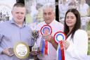 Jordan McLaren, Johnston's Bar, Augher, Sponsors of The Sheep Section at Clogher Valley Show, with Stewards Eddie Boyd and Natalia Rennie.
