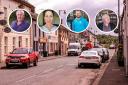 Derrygonnelly Main Street . inset from left - Liam Jones, Caroline Greene, Norman Donaldson and Michael Skuce.