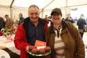 Pat Boylan from Belcoo with his first prize potatoes and qualifier for Tullamore Show, with Zara Evans.