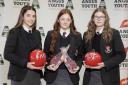 Pictured taking part in the 2023 ABP Angus Youth Challenge Exhibition for a place in the final of the competition is the team from Fivemiletown High School: Courtney Browne, Lilly Maxwell and Kylie McKewon. (Absent from the team picture is Sophie