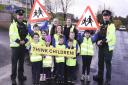 Pictured marking Road Safety Week are pupils from St.Mary's Primary School, Killesher with PSNI Officers are from left, Constable Andrew Hueston, Neighbourhood Policing; Megan McElroy, Encirc; Gemma Martin, Encirc and Constable, Ryan Armstrong,