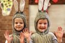 Cody Milligan and George Armstrong, as donkeys in the school play.