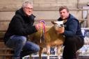 Supreme Champion at the Irish Beltex Sheep Breeders Club In-Lamb Dungannon Show and Sale was a Shearling Ewe, Matt's Halle Berry ET, from Matthew Burleigh's, Matt's Flock. Pictured with the Supreme Champion is Matthew Burleigh, and judge,