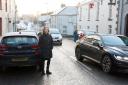 Niamh Kean stands by a bottleneck for traffic passing through Lisbellaw village. Photo by Trevor Armstrong.