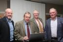 Hugh McClymont (second left) from Scotland, who spoke about 'Sustainability in Scottish Diarying' at the monthly meeting of Fermanagh Grassland Club with (from left) William Johnston, Secretary of the club; Andrew Best, South West Scotland
