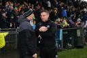Fermanagh manager, Kieran Donnelly speaks with his Donegal counterpart, Jim McGuinness last Saturday.