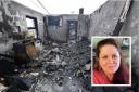 The scene of the fatal house fire in Derryline. Inset: Denise Gossett.
