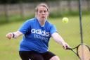 Donna McSorley making a forehand return during the Fermanagh Open Tennis Championships in Irvinestown.