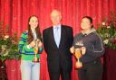Cainnecha Ferguson, Top GCSE Student with Patrick Maguire, guest speaker, and Chloe Sweeney, Runner-up GCSE Student.