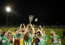 The Derrylin players celebrate their Junior Championship win tonight at Brewster Park.