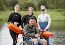 Health and Safety overseer, Caolán Faux with swimming participants, Abigail O'Reilly, Erin Braden and Yvonne O'Reilly.