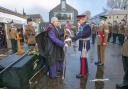 Colours are handed over to Lord Lieutenant of Co Fermanagh, Viscount Brookborough, as the 2nd Battalion The Royal Irish Regiment lay their Regimental Colours to rest during a ceremony at the Inniskillings Museum in the grounds of Enniskillen Castle, Co