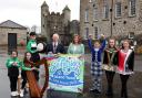 Pictured at the launch of The St.Patrick's Day Event in Enniskillen are from left, Saoirse Rooney, Blathnaid Rooney and Darragh Rooney, Rosslea Comhalts; Errol Thompson, Chairman of Fermanagh and Omagh District Council; Noelle McAloon, Enniskillen