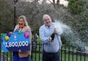 Jonny Johnston and his partner Christina Williams from County Fermanagh, celebrate at the Culloden Estate & Spa Hotel in Belfast, after winning £3,800,000 on the Lotto draw. Picture by Liam McBurney/PA Wire