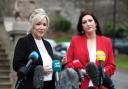 First Minister Michelle O'Neill (left) and Deputy First Minister Emma Little-Pengelly during a press conference at Stormont Castle, Belfast, following the restoration of the powersharing executive.