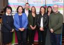 Sinn Féin President Mary Lou McDonald, and SF MP Michelle Gildernew, with members of the panel: Mairaid Kelly, Dr. Niall McVeigh, Noelle McAloon, Kathleen Fitzpatrick and Trevor Birney.