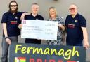 Pictured with Sonya Johnston, Deputy Director of Fermanagh Trust, at the presentation of the £1,500 grant are Nigel Wiltshire, Secretary; David McDermott, Treasurer; and Phil Duggan, Vice-Treasurer, all of Fermanagh Pride.