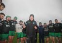 Fermanagh manager, Joe Baldwin, speaks to his squad after victory over Longford.