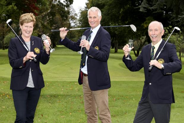Toasting the 125th anniversary of Enniskillen Golf Club are Hazel Hogg, Lady Captain; Scott Hamilton, Club Captain and Jim O'Kane, President..